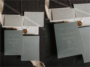 Monochromatic wedding invitations by TAM Invitations