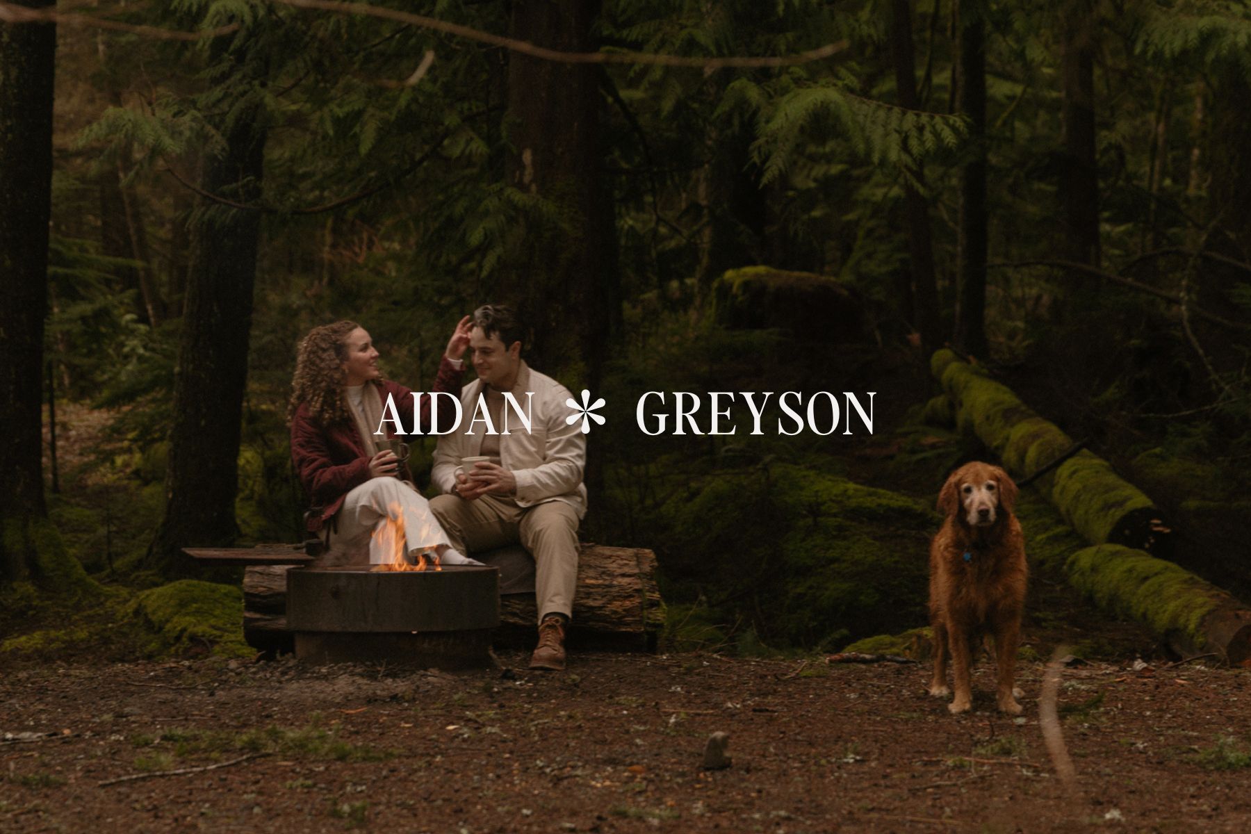 aidan-and-greyson-with-their-dog-in-front-of-a-campfire